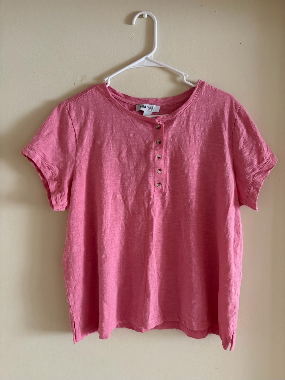 Nine West Pink Short-Sleeve Henley Top